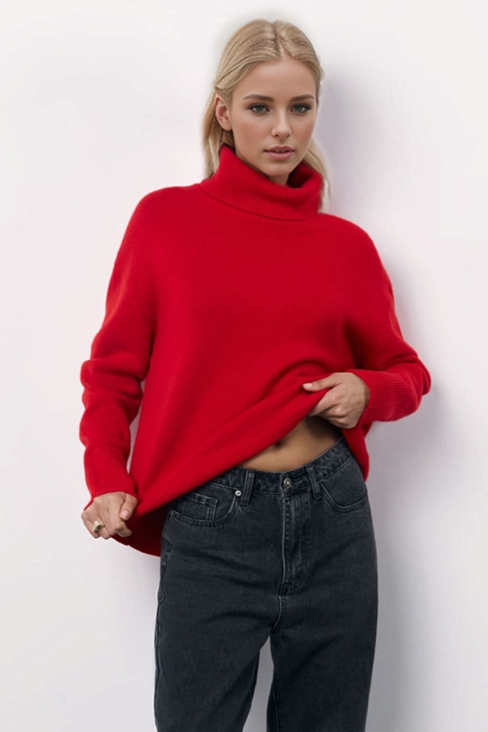 Turtleneck Dropped Shoulder Sweater