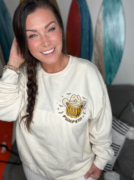 Embroidered Howdy Pumpkin Sweatshirt