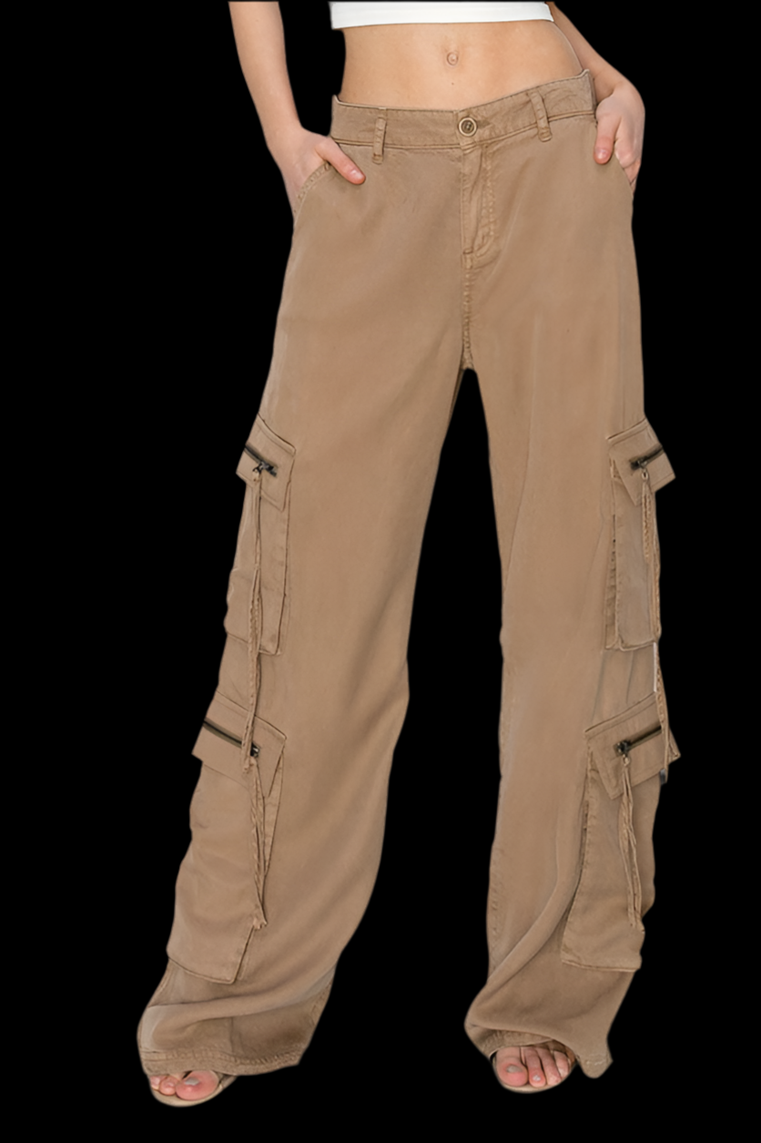 Wide Leg Cargo Pants- Mushroom