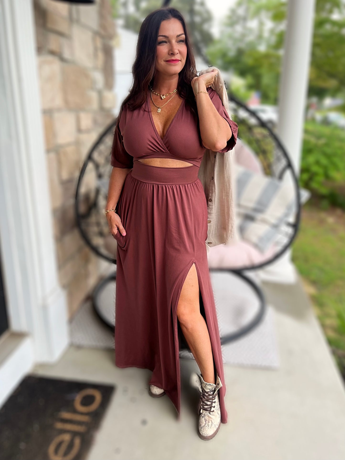 Making Moves Dress- Chestnut