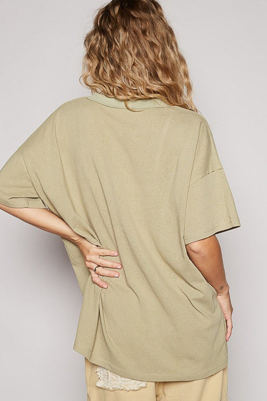 POL V-Neck Half Sleeve T-Shirt- Moss