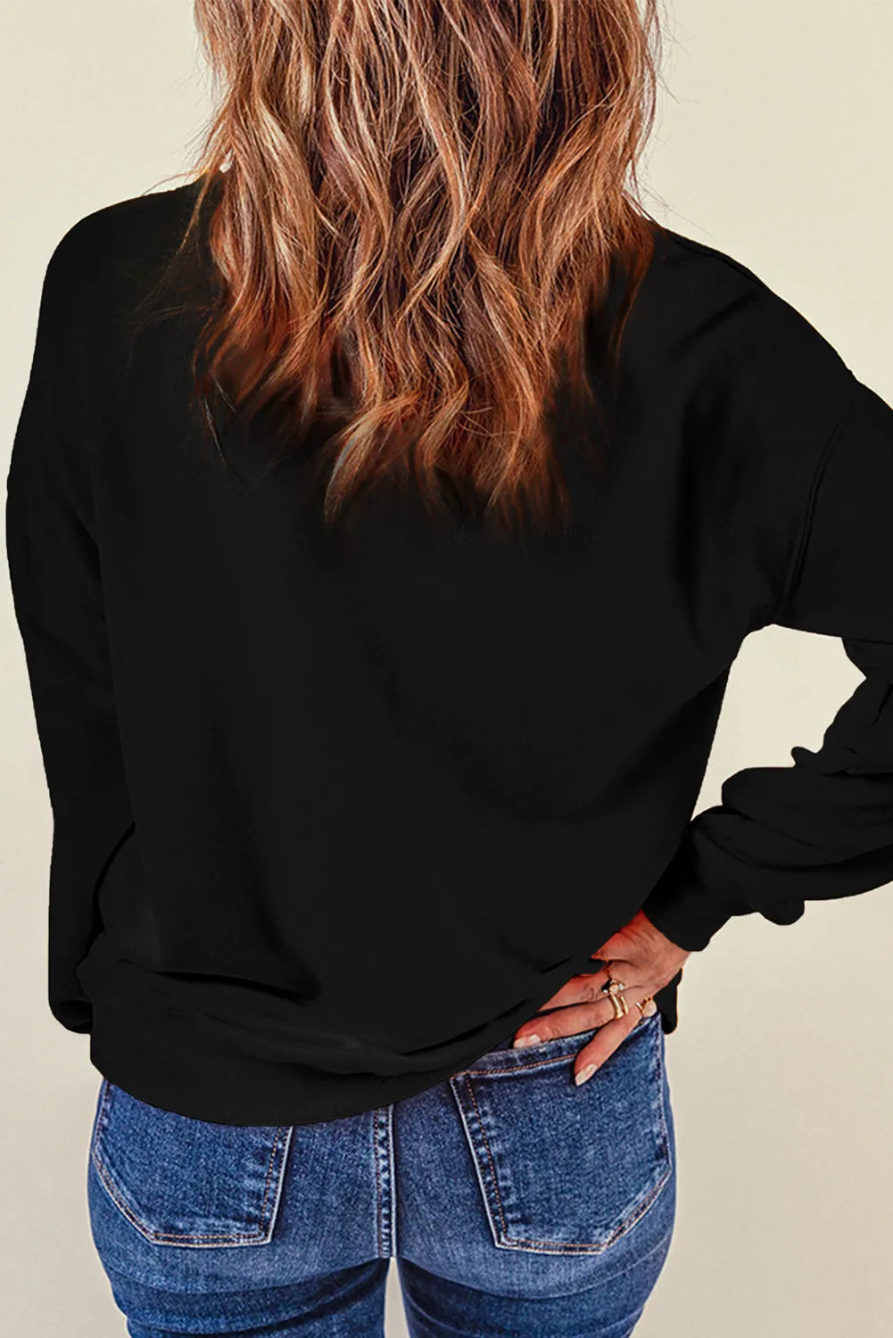 Rhinestone Bow Round Neck Long Sleeve Sweatshirt