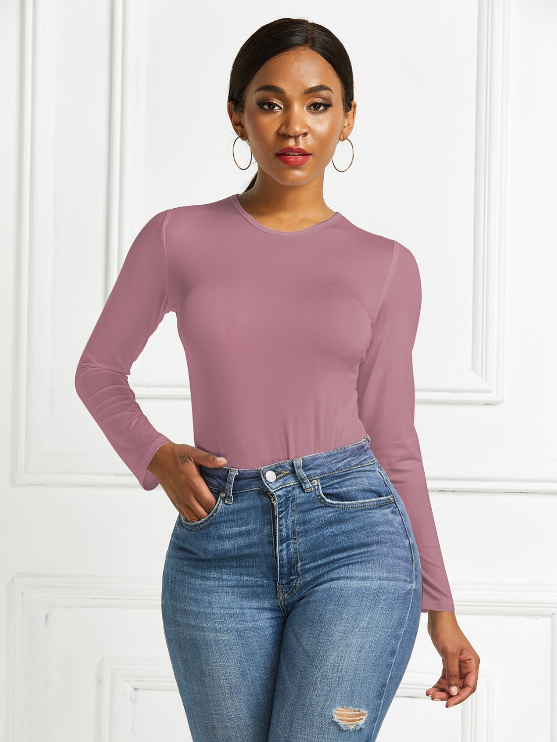 Round Neck Long Sleeve Bodysuit