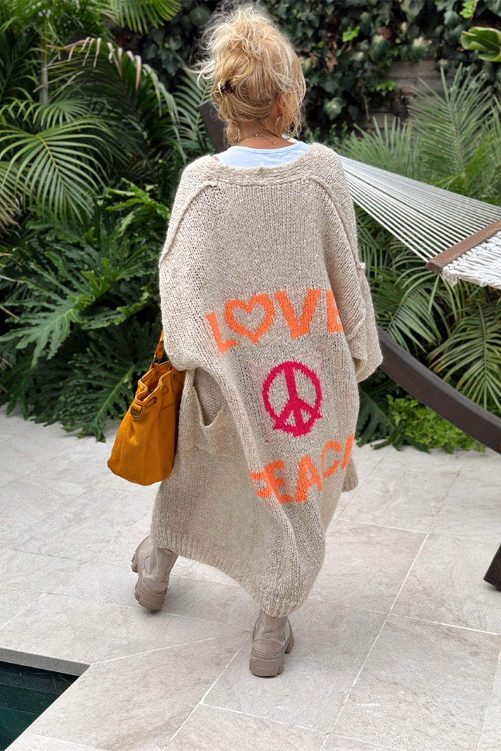 Love Peace Dropped Shoulder Cardigan