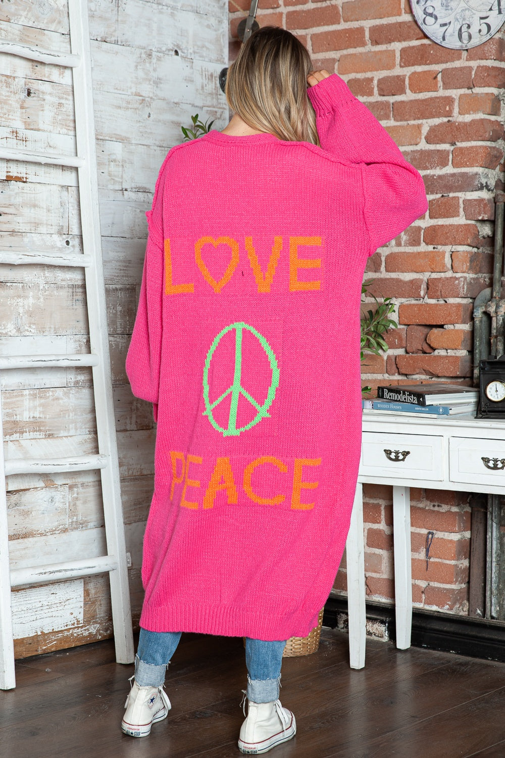 Love Peace Dropped Shoulder Cardigan