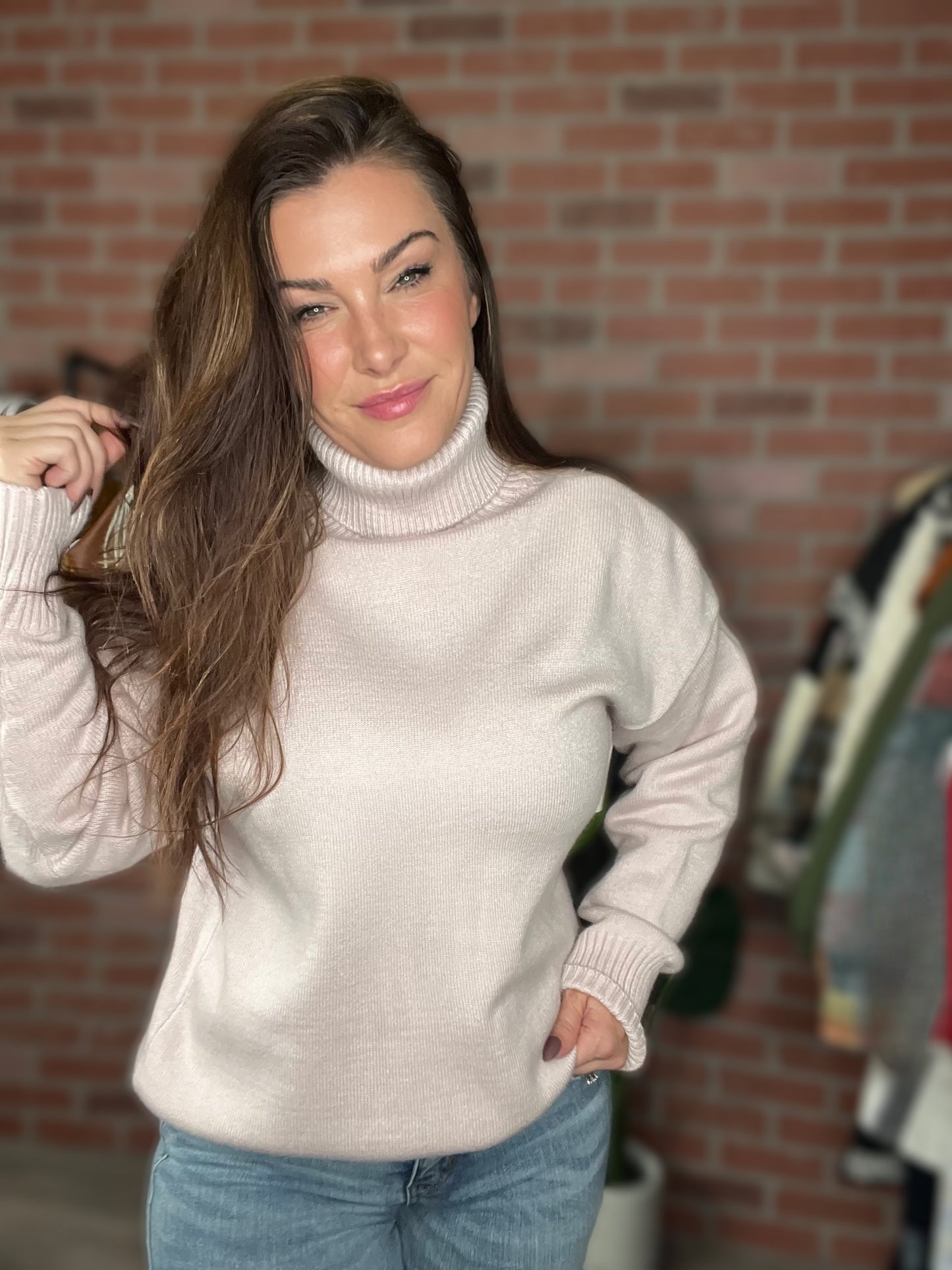 Side Slit Turtleneck Long Sleeve Sweater- 5 Colors (Khaki, Royal Blue, Dust Storm, Dusty Pink, Light Blue)