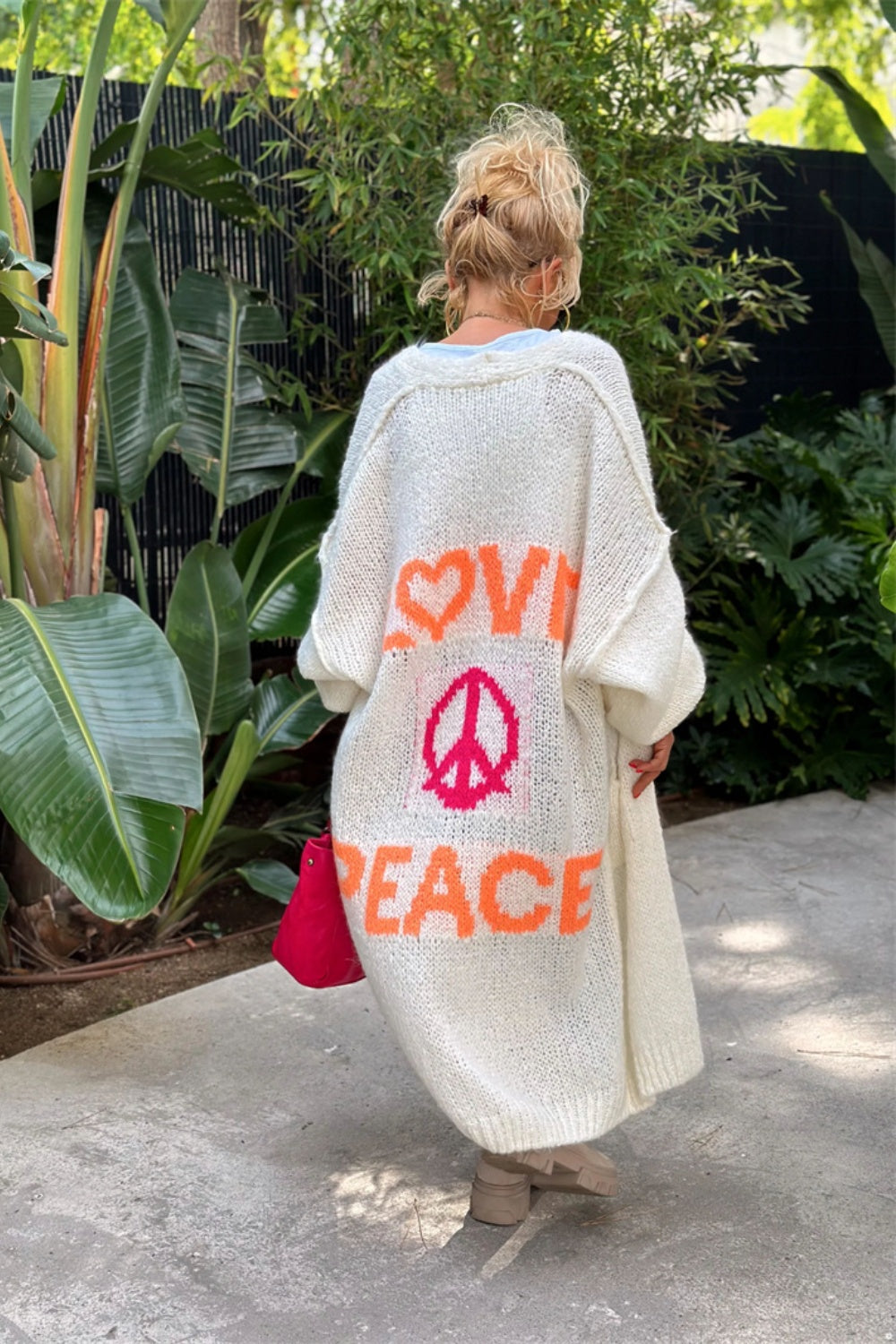 Love Peace Dropped Shoulder Cardigan