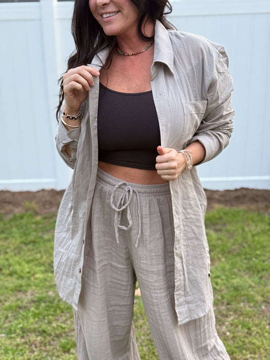 Out of the Office Button Up- Driftwood 85125c