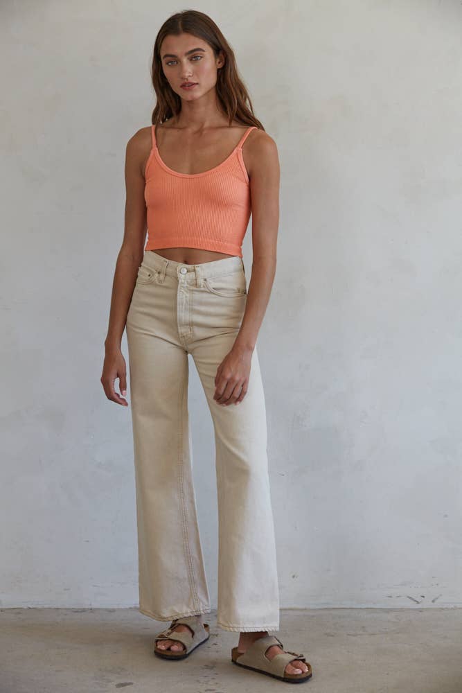 S1072 | Knit Ribbed Seamless UV Neck Brami: Chalk / ML