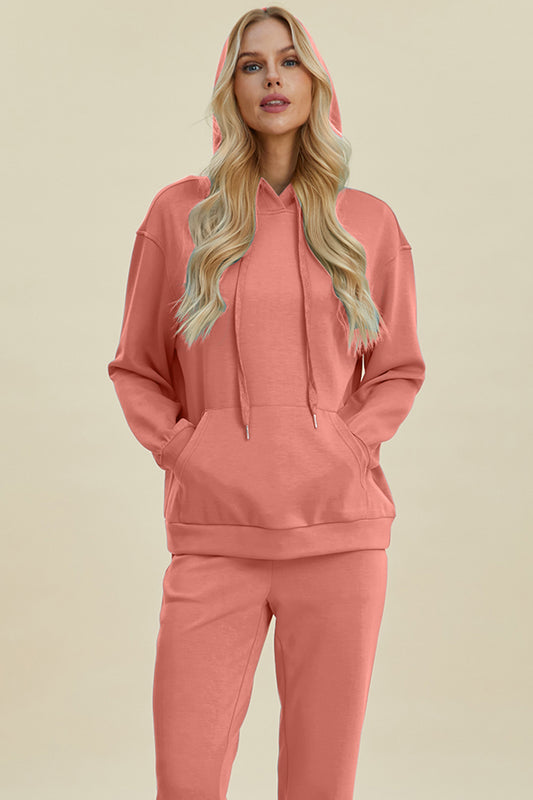 Air Scuba Drawstring Long Sleeve Hoodie with Kangaroo Pocket- 2 Colors (Black, Coral)