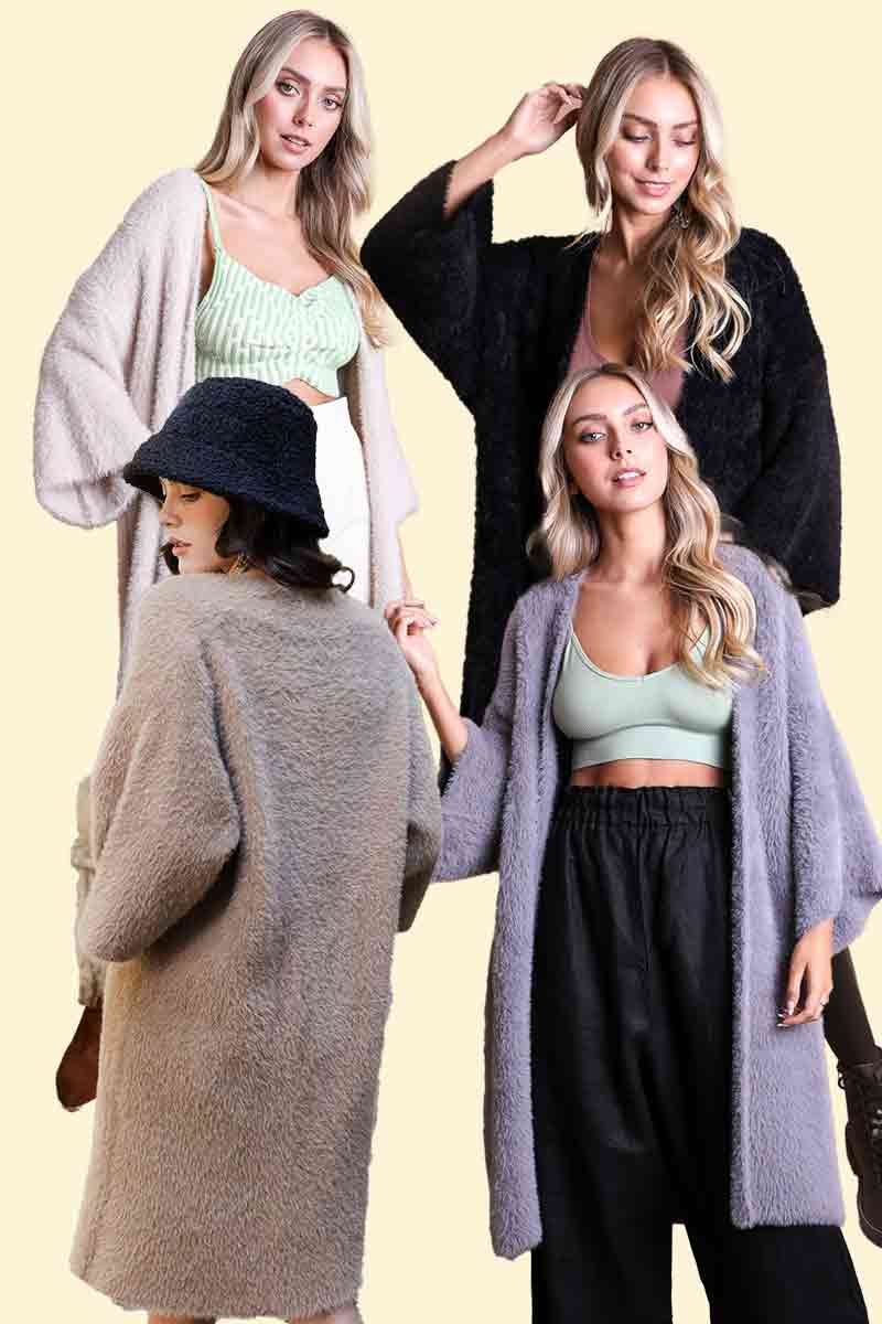 Luxe Faux Mohair Cardigan for Fall – Cozy & Elegant Warmth : Black