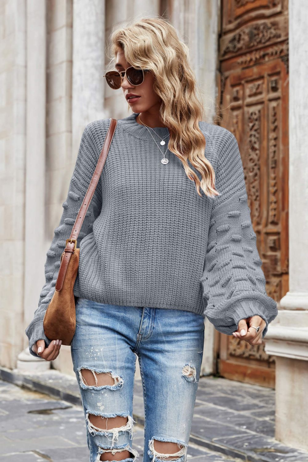 Weekend Style Rib-Knit Dropped Shoulder Sweater- 4 Colors (Black, Orange, White, Khaki)