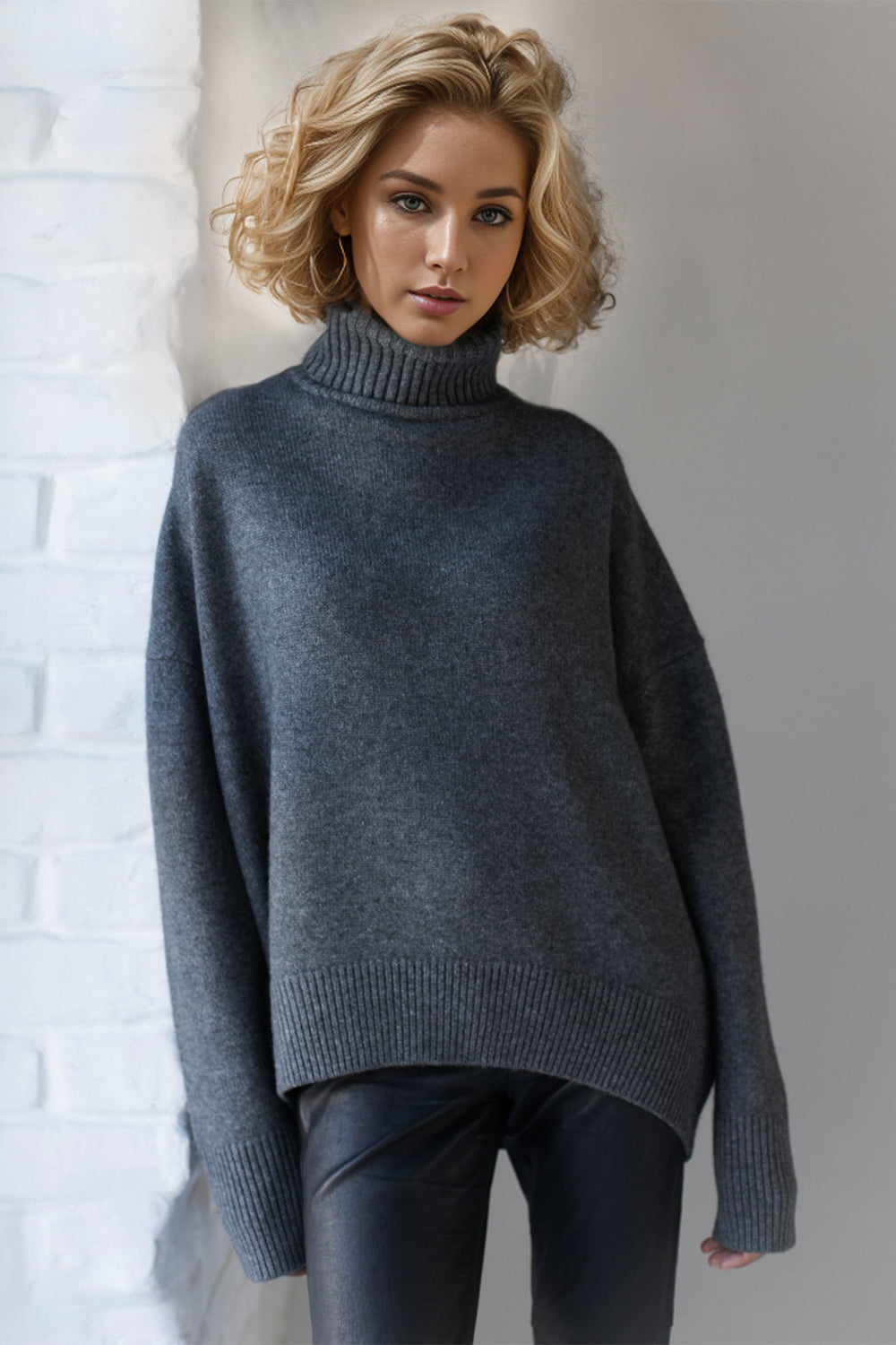 Turtleneck Dropped Shoulder Sweater- 12 Colors