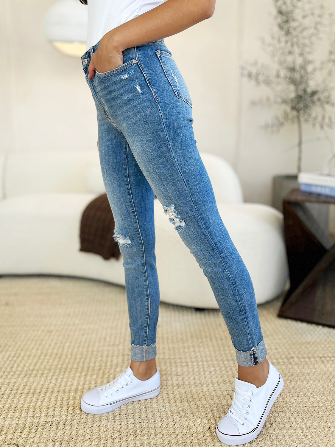 The Sanders- Destroy & Cuff Judy Blue Skinny Jeans