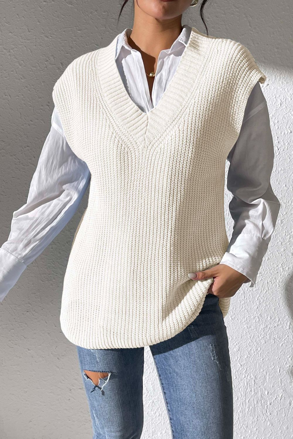 V-Neck Sweater Vest- 5 Colors (Light Blue, Chocolate, Black, Beige, Ivory)