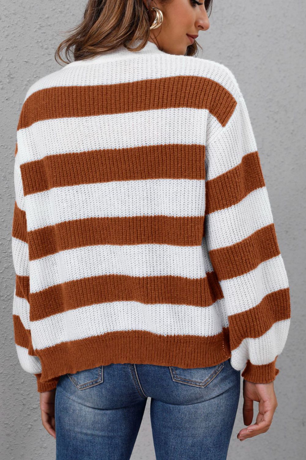 Striped Button Up Sweater- 4 Colors (Caramel, Black, Navy, Forest