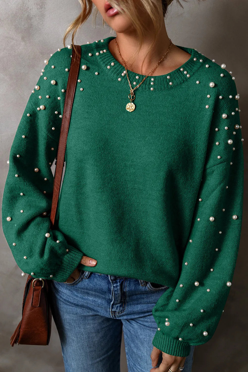 In the Details Pearl Sweater - 4 Colors - Black, Emerald, Mocha, Gray