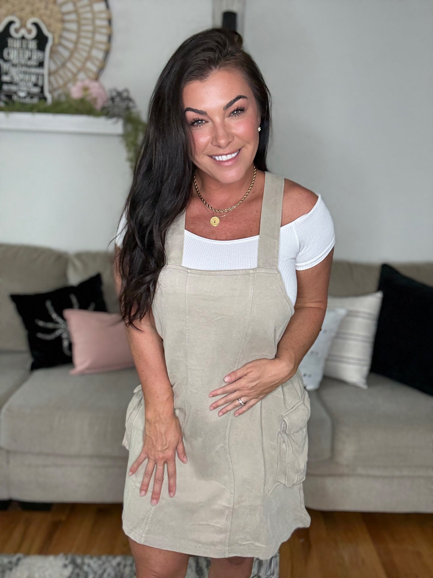 Tan Overall Dress BB312