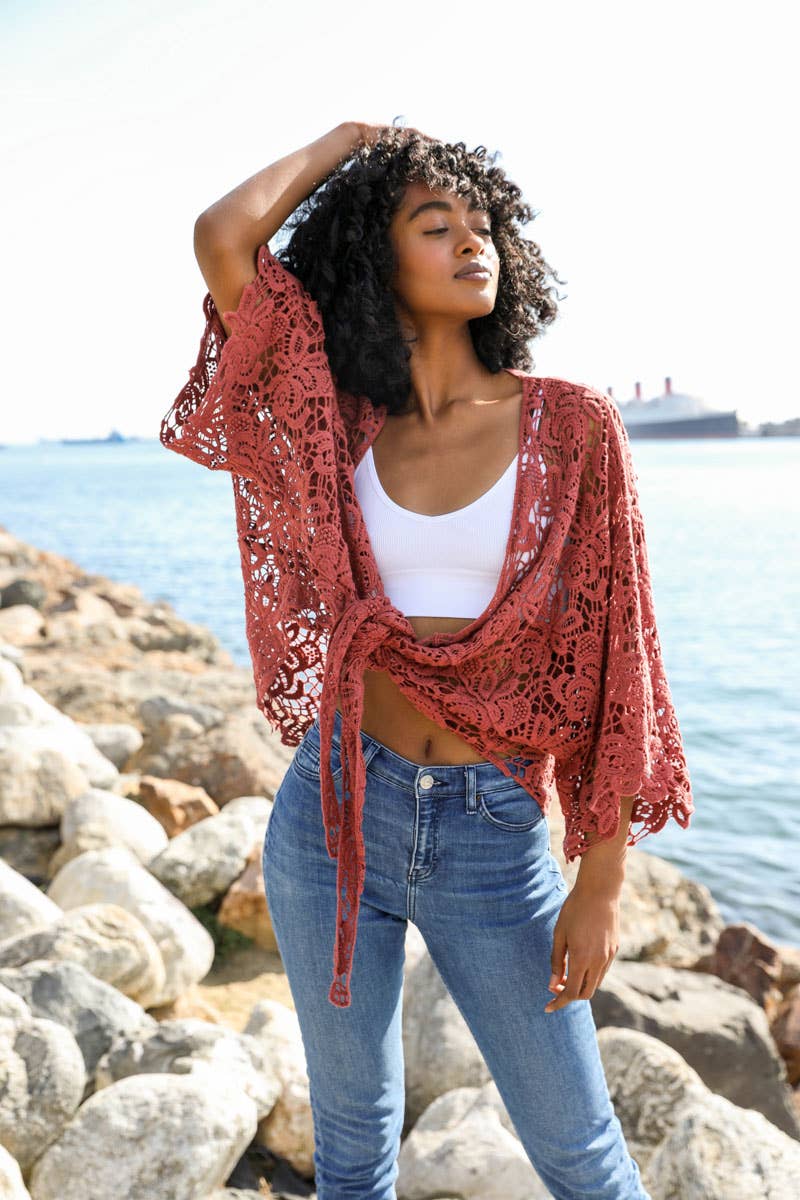 Summer Crochet Floral Petal Kimono Wrap ☀️: Mocha