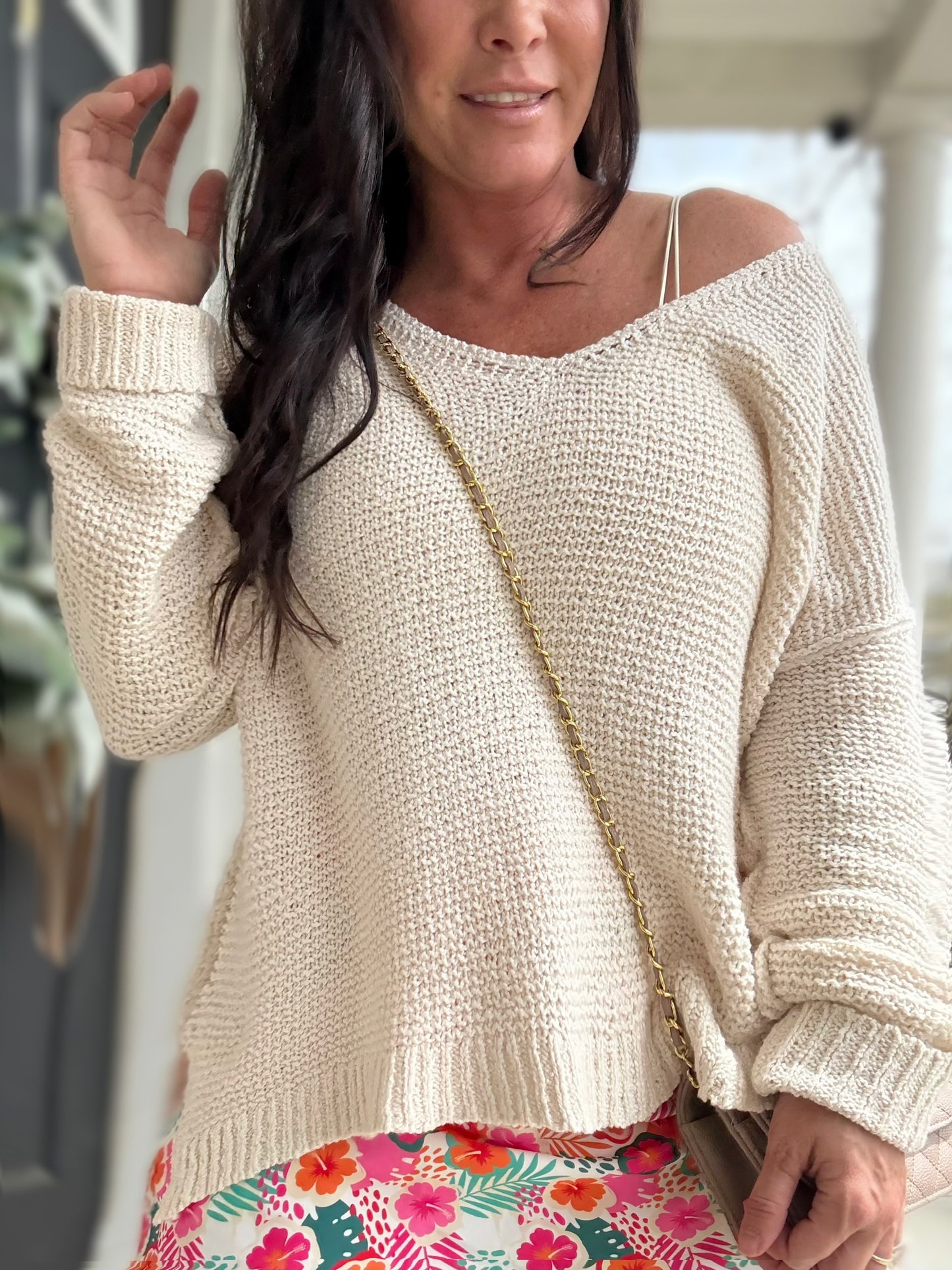 Beach Strolls Knit Top- Ivory W1289