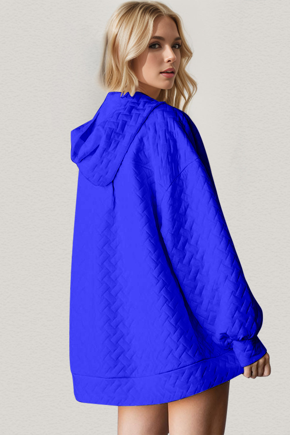 Texture Drop Shoulder Hoodie- Royal Blue