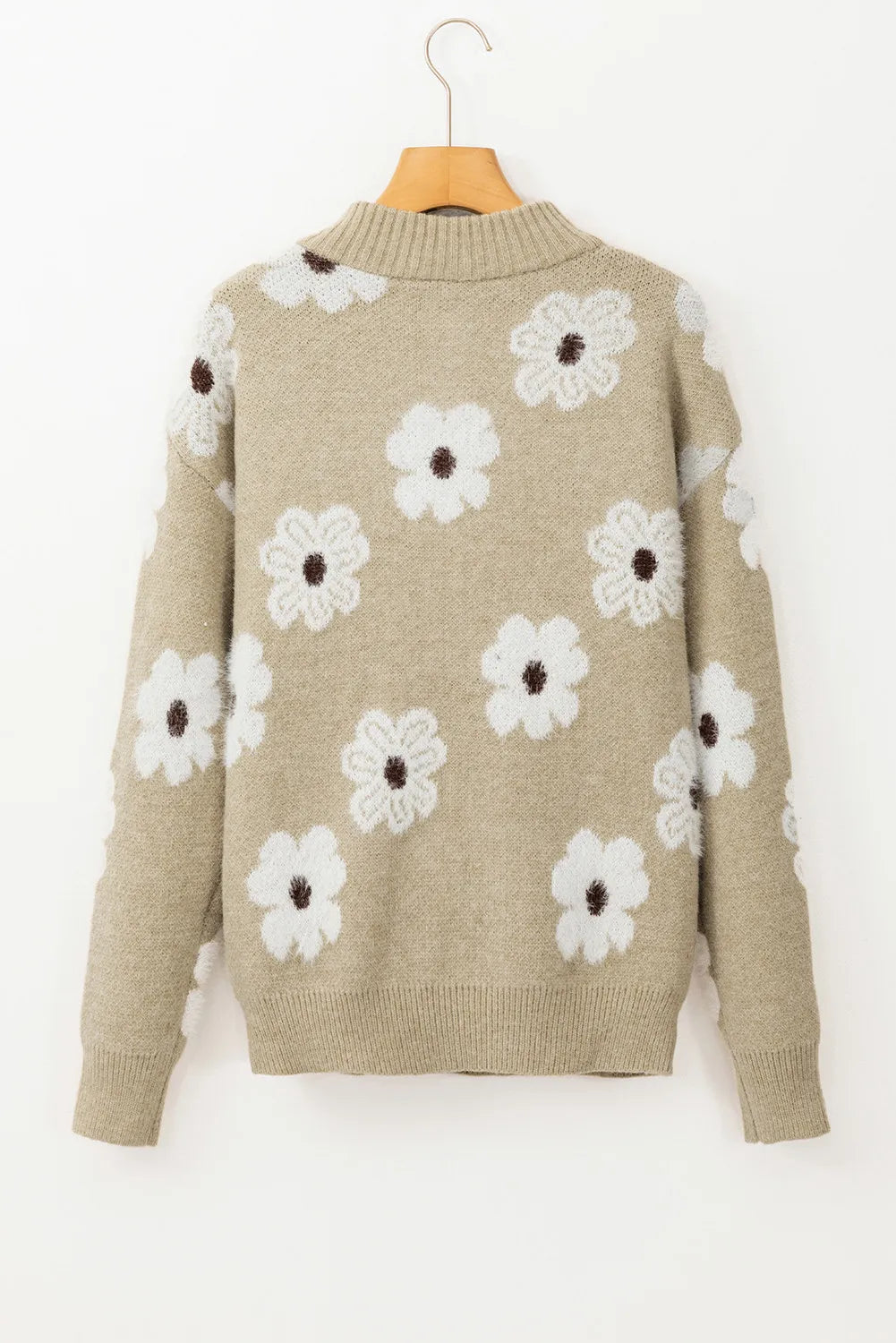 4 Colors- Floral Half Zip Long Sleeve Sweater