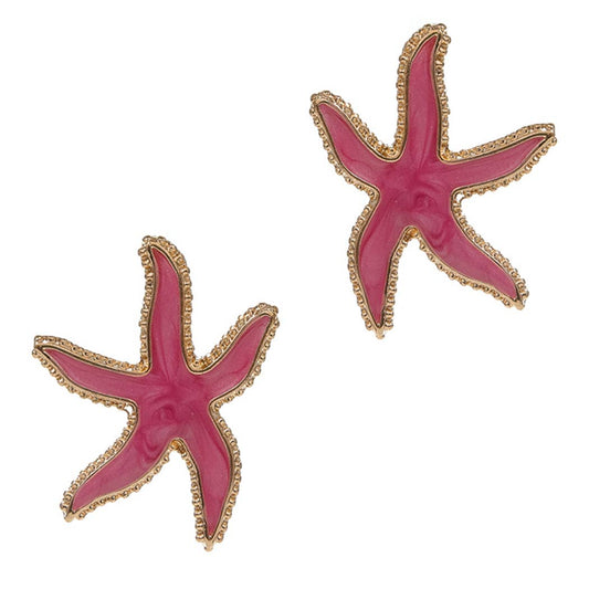 Pearly Starfish Earrings- Deep Sea Pink