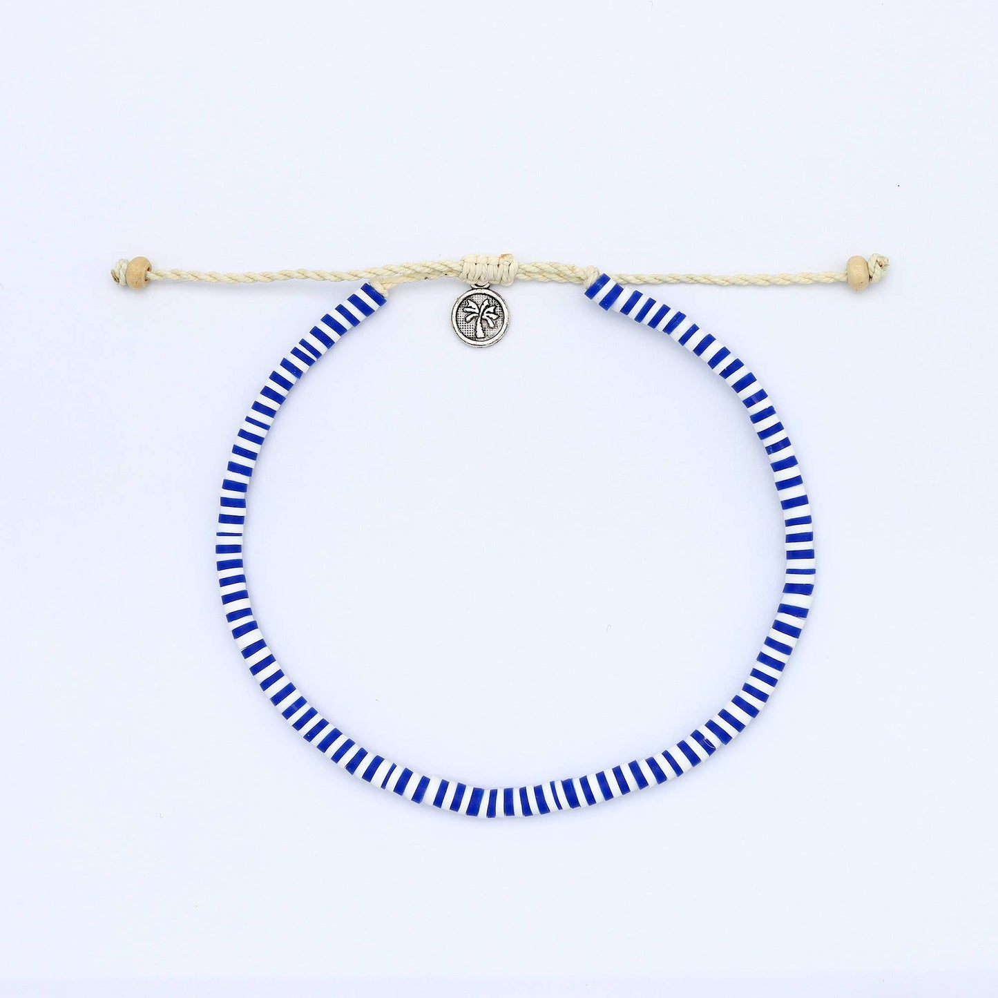 Biru Clay Beaded Anklet- Blue & White
