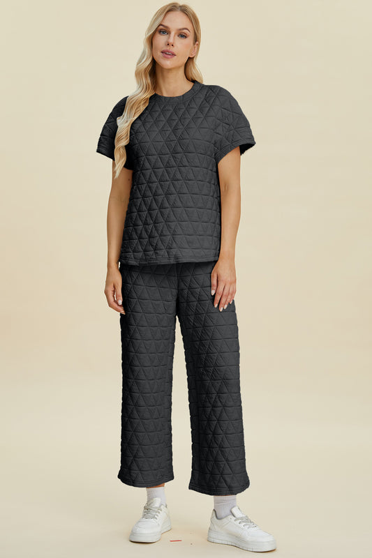 Texture Short Sleeve Top and Pants Set