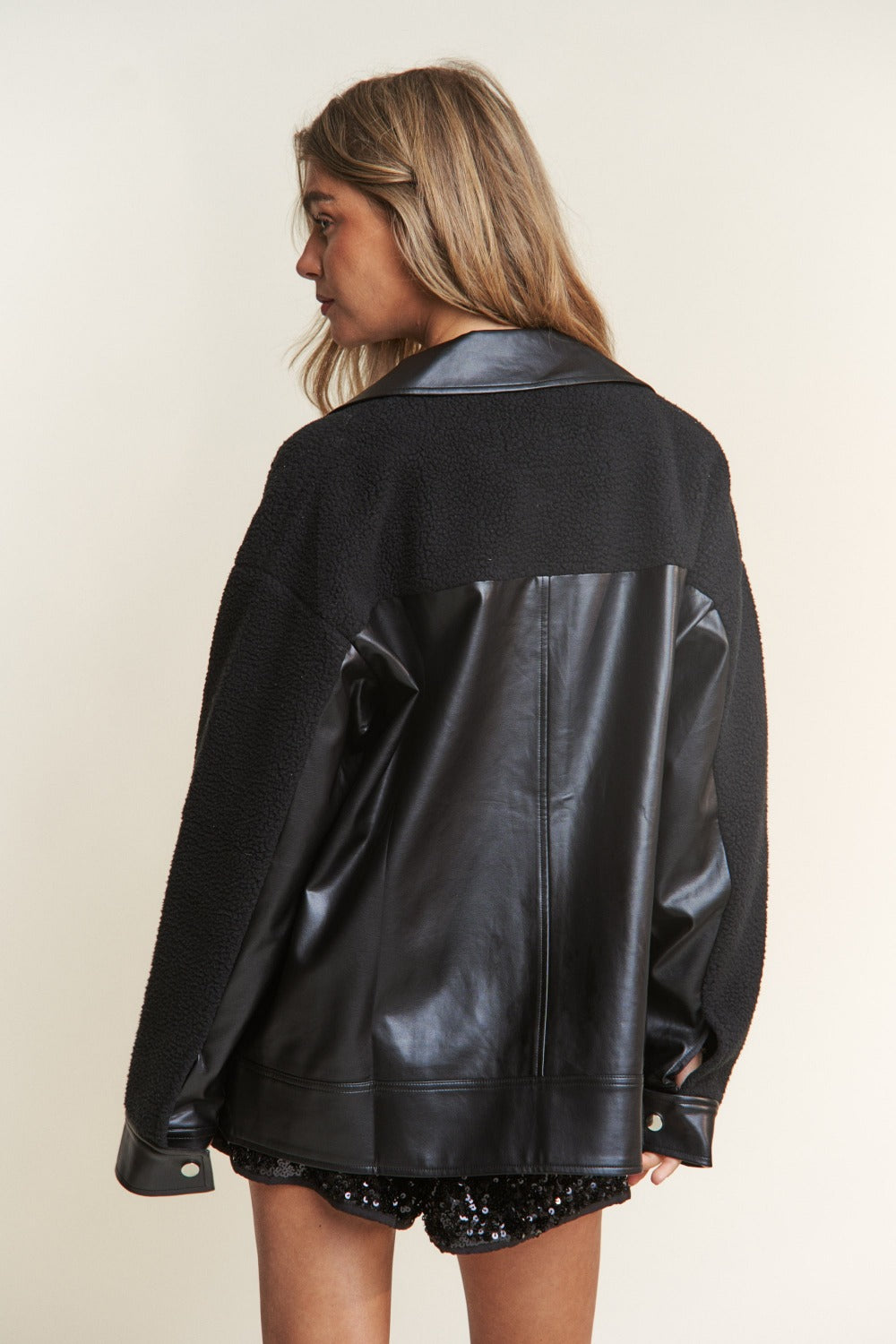 Vegan Leather Sherpa Lined Jacket