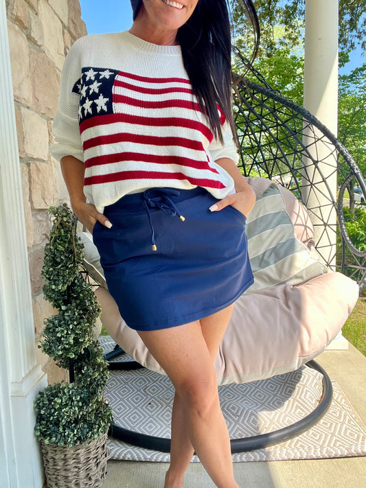 Navy Summer Skirt w/ Built in Shorts & Pockets