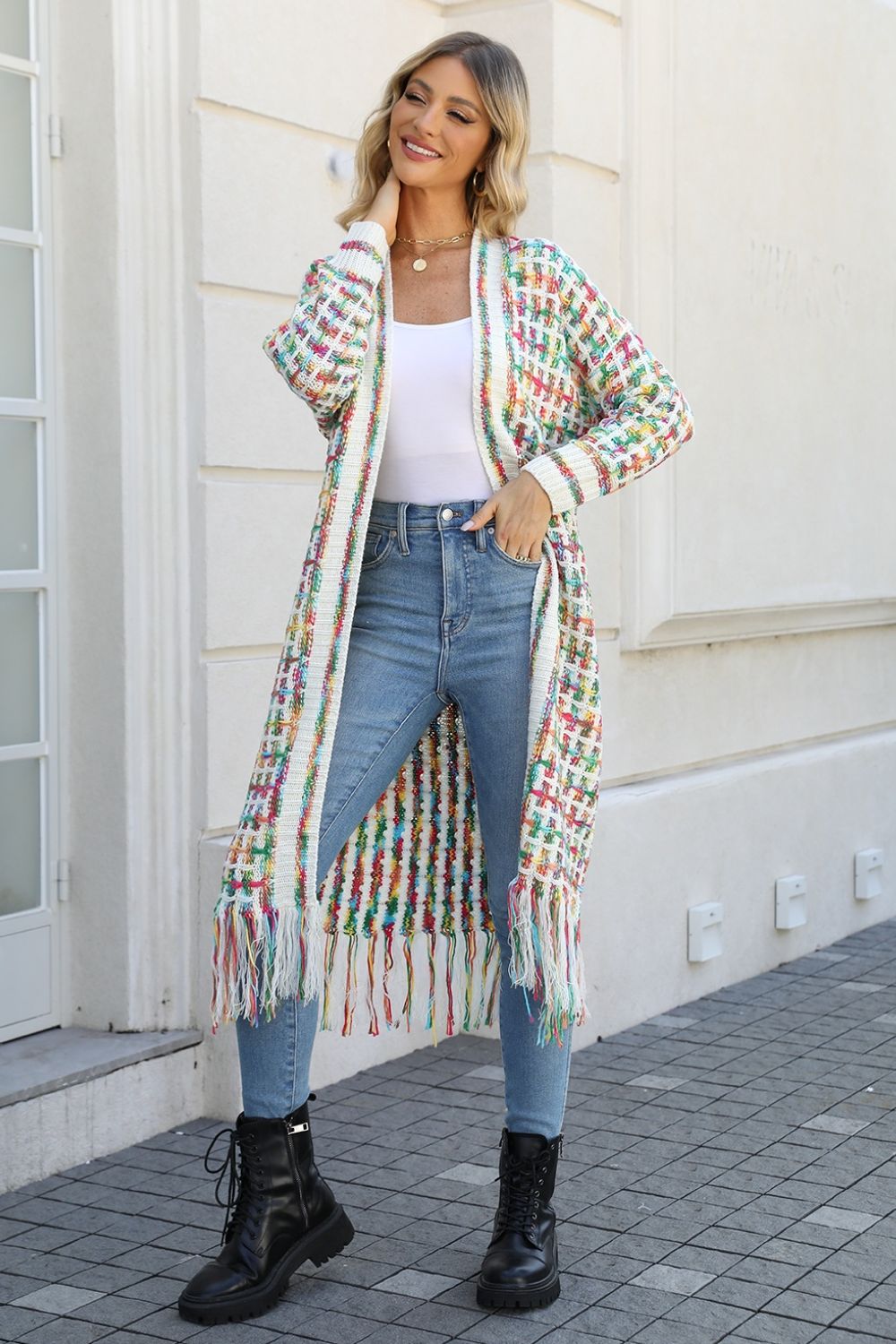 Colorful Fun Fringe Hem Cardigan