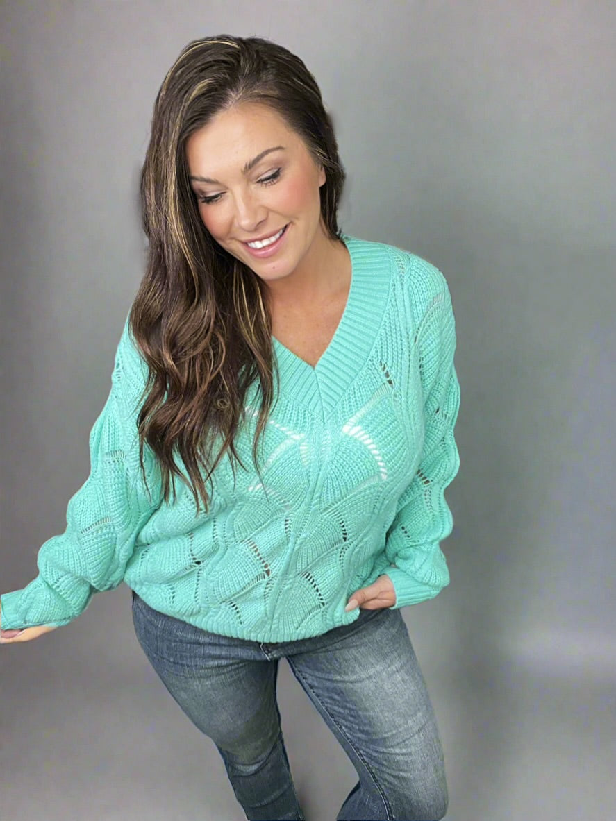 Cheerful Charmer Sweater- 3 Colors (Ivory, Black, Turquoise)