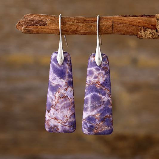 Copper & Natural Stone Earrings- 3 Colors (Navy, Purple, Green)