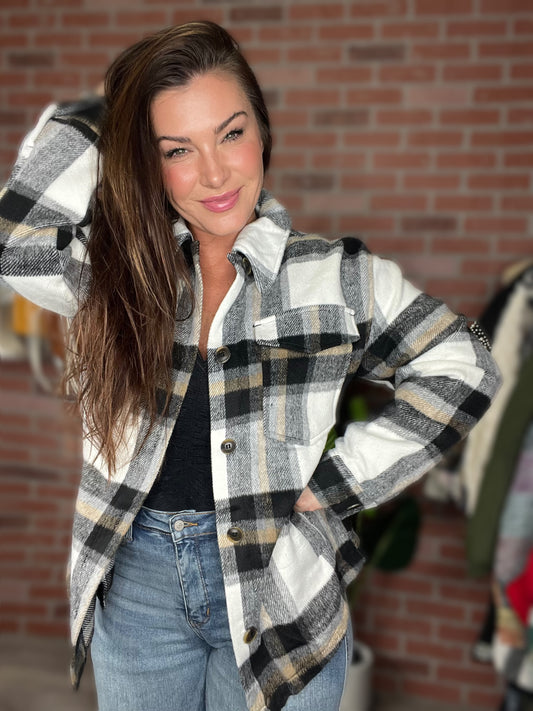 Love Tree Plaid Button Up Shacket