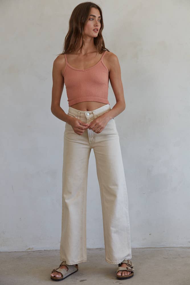 S1072 | Knit Ribbed Seamless UV Neck Brami: Chalk / ML