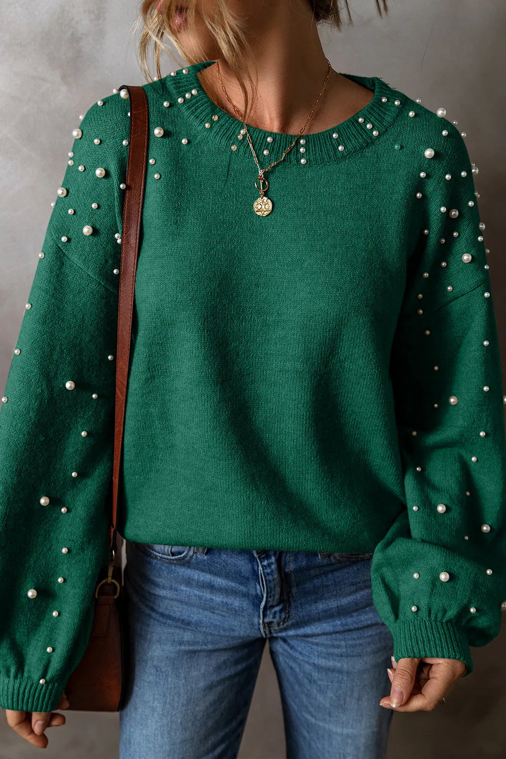 In the Details Pearl Sweater - 4 Colors - Black, Emerald, Mocha, Gray