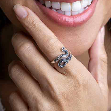 Sterling Silver Adjustable Octopus Tentacle Ring