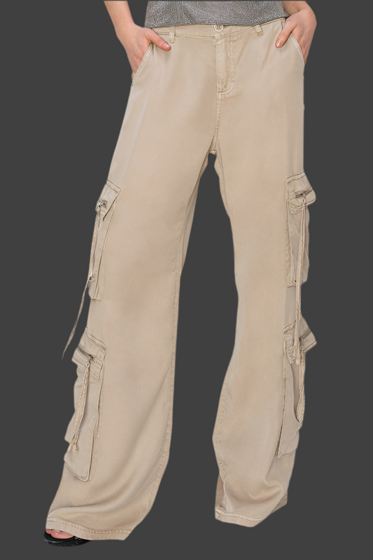 Wide Leg Cargo Pants- Taupe