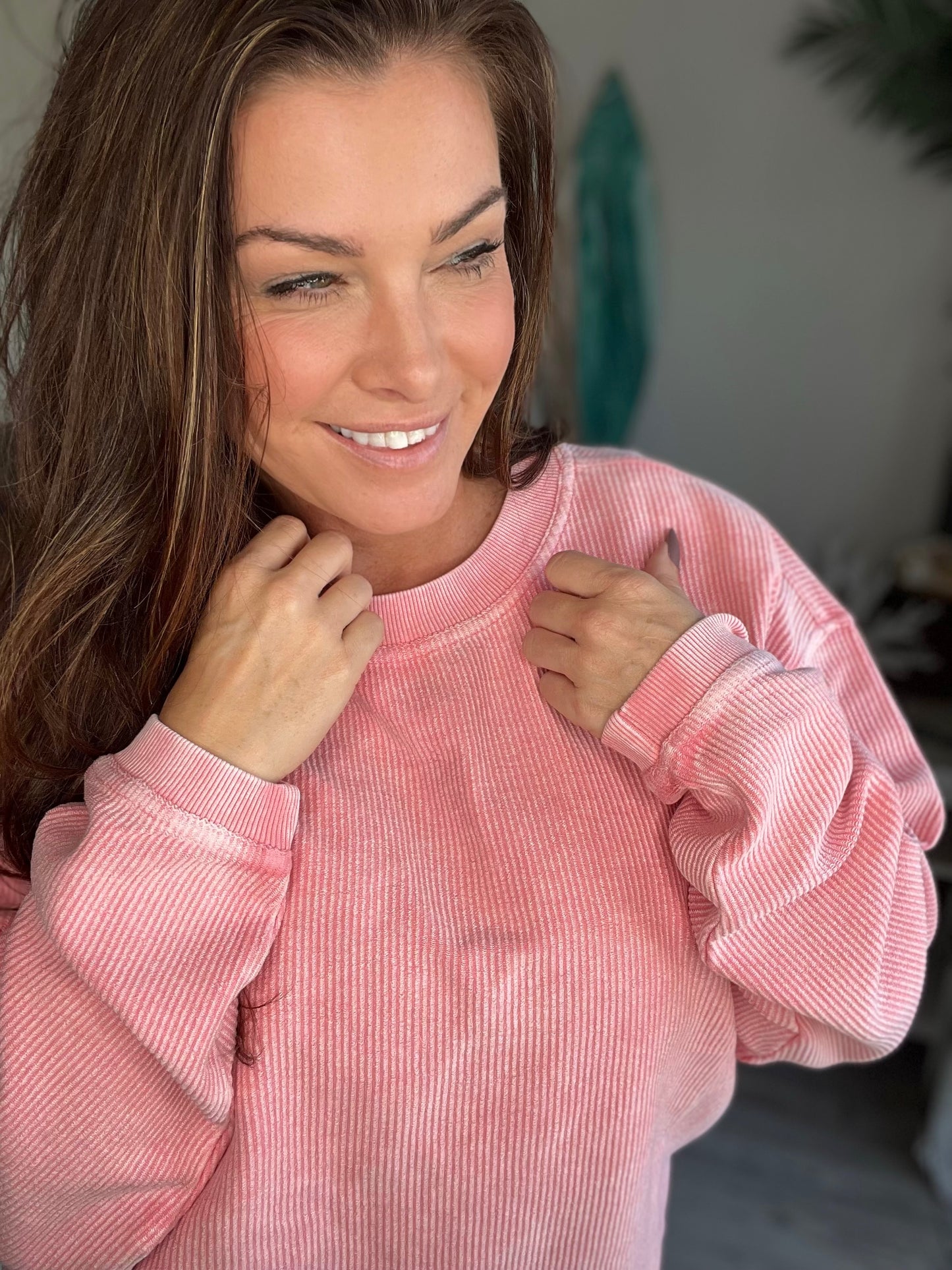 Fall Faves Ribbed Crewneck- Winter Pink