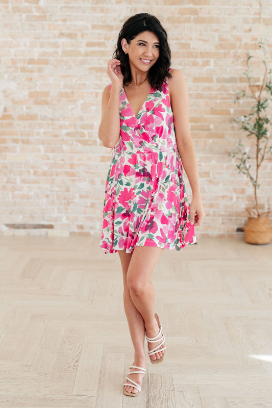 Getting Tan V-Neck Dress- Pink