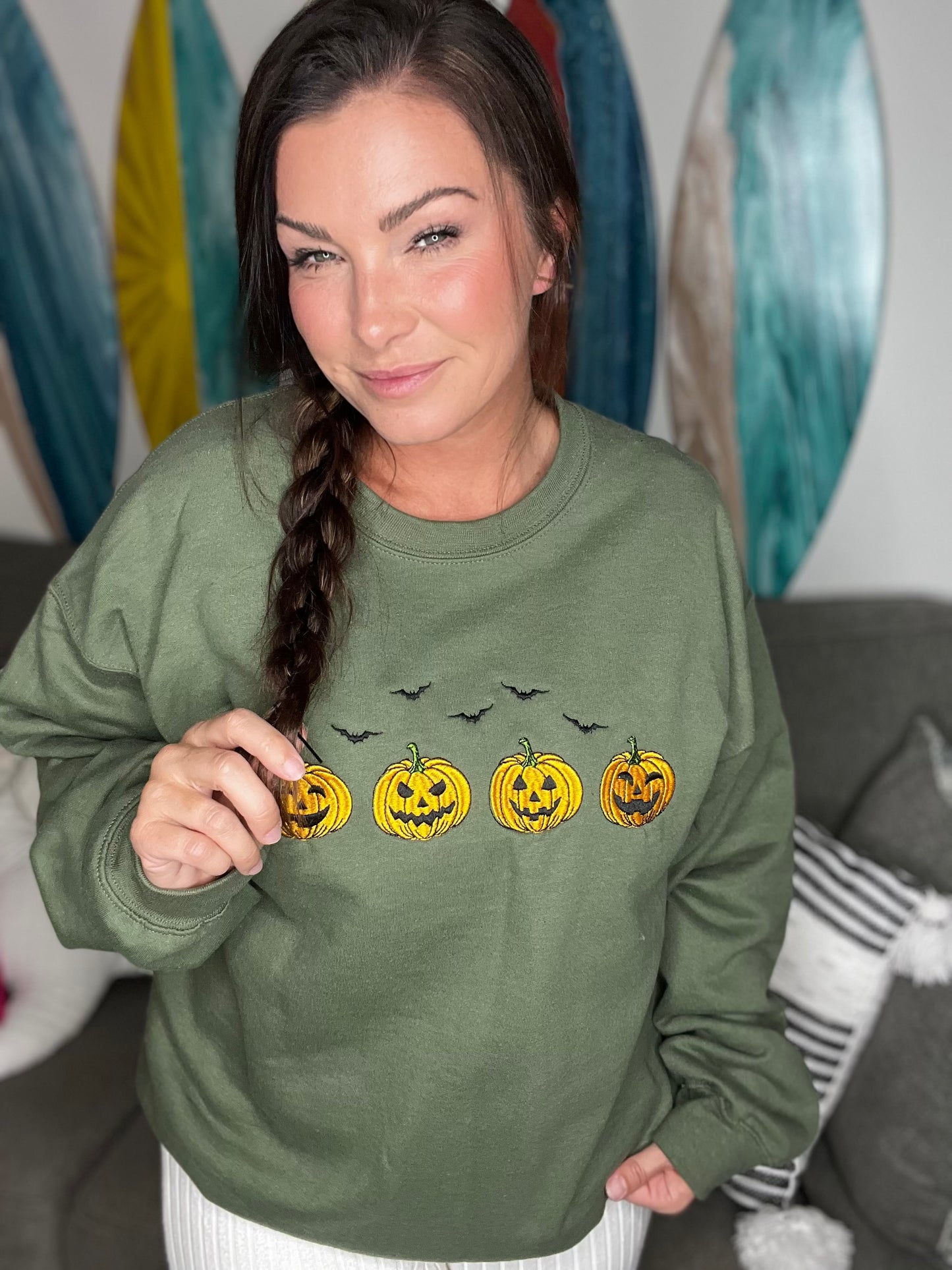 Embroidered Happy Jack-o-Lanterns Sweatshirt