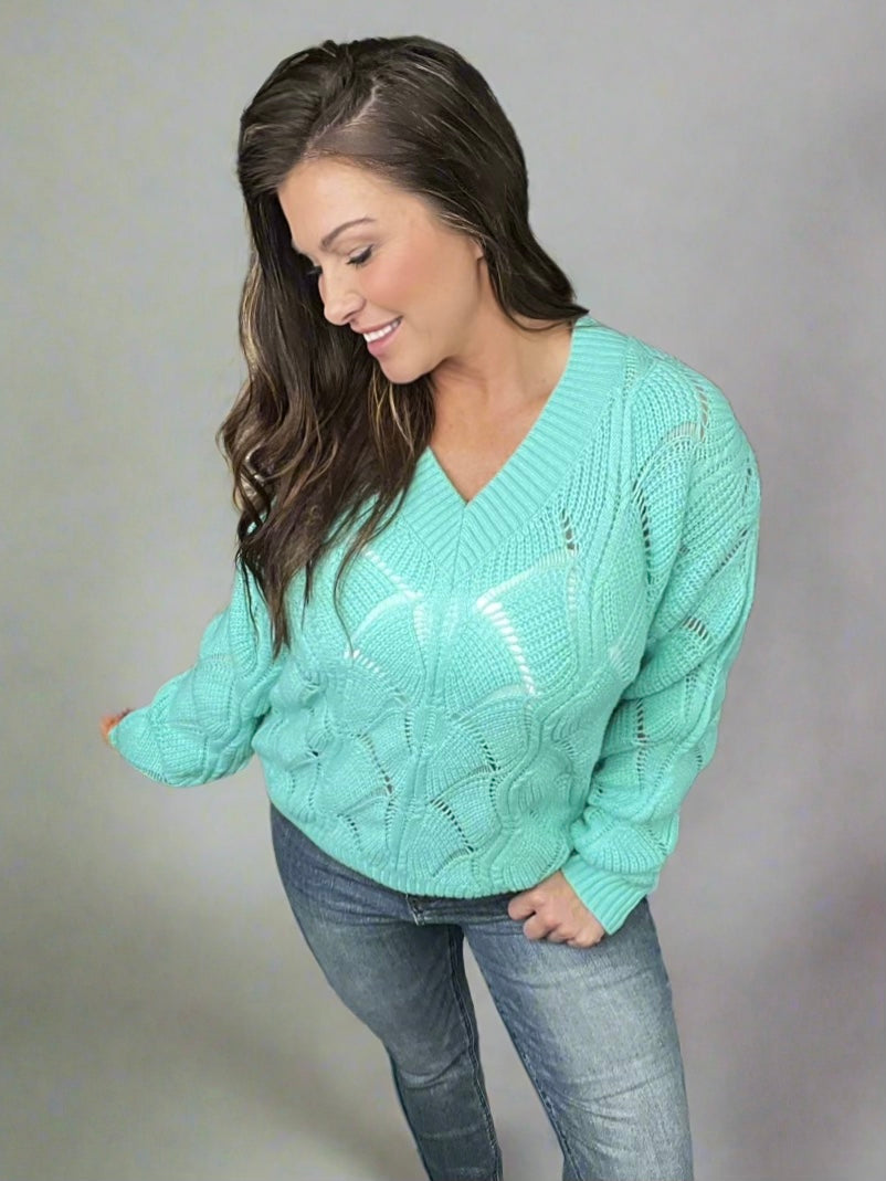 Cheerful Charmer Sweater- 3 Colors (Ivory, Black, Turquoise)