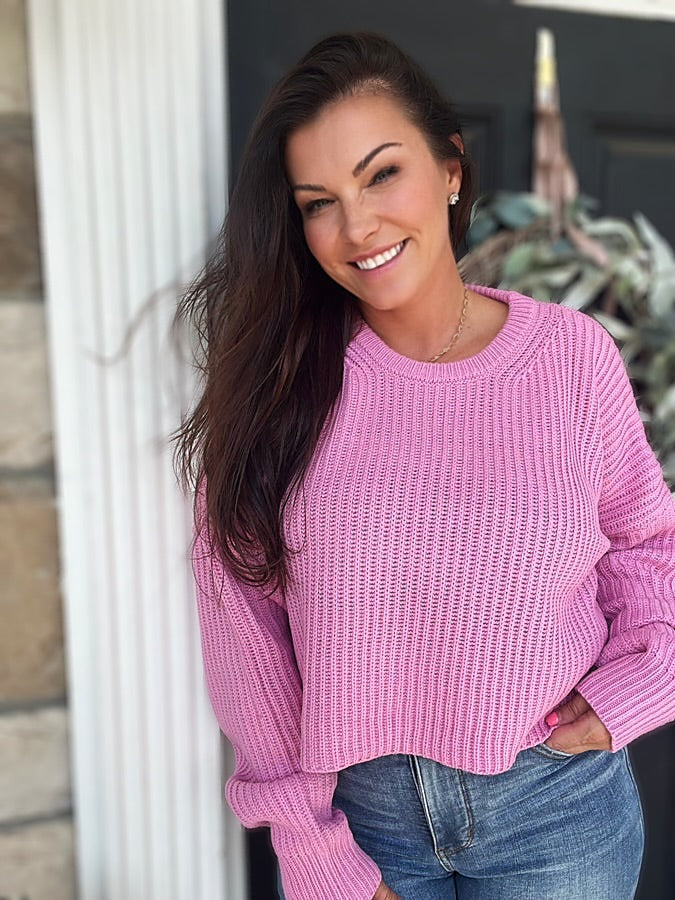 Can't Get Enough Knit Sweater Top- Pretty Pink