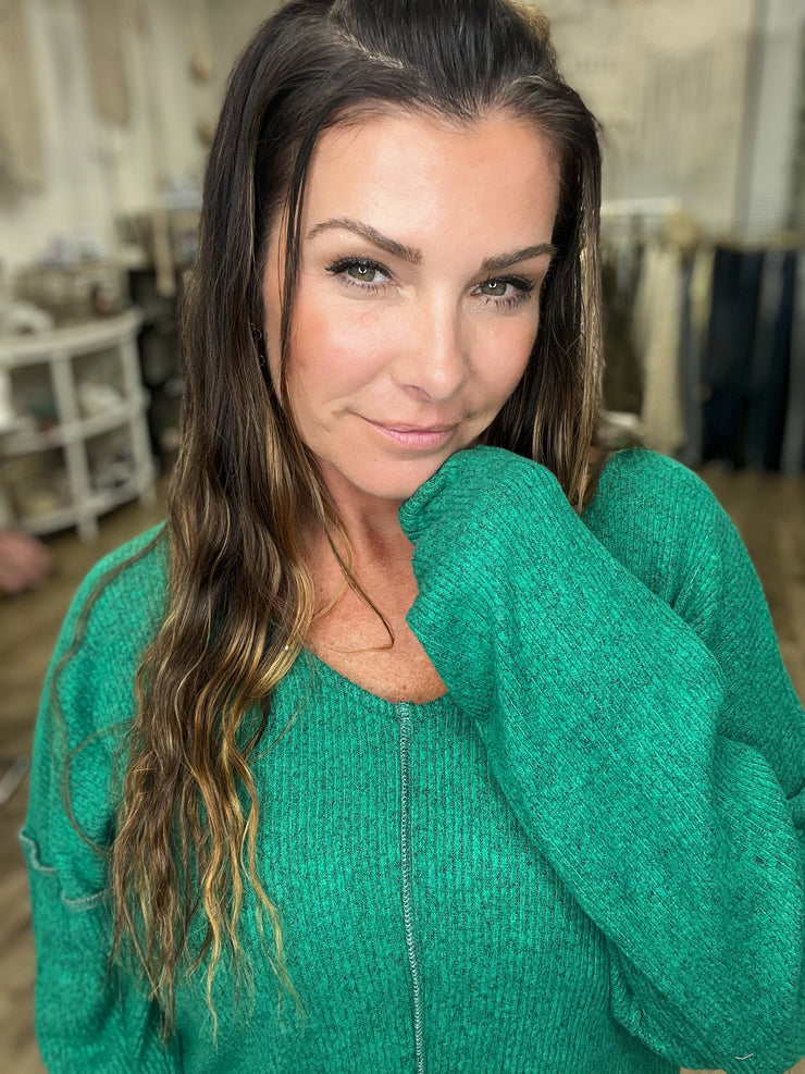 Ribbed for Fall Top- Kelly Green