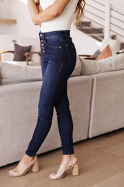 The Naomi- Judy Blue Dark Button Fly Skinny Jeans