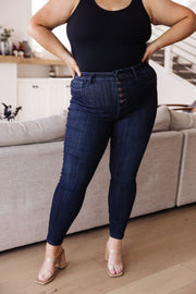 The Naomi- Judy Blue Dark Button Fly Skinny Jeans