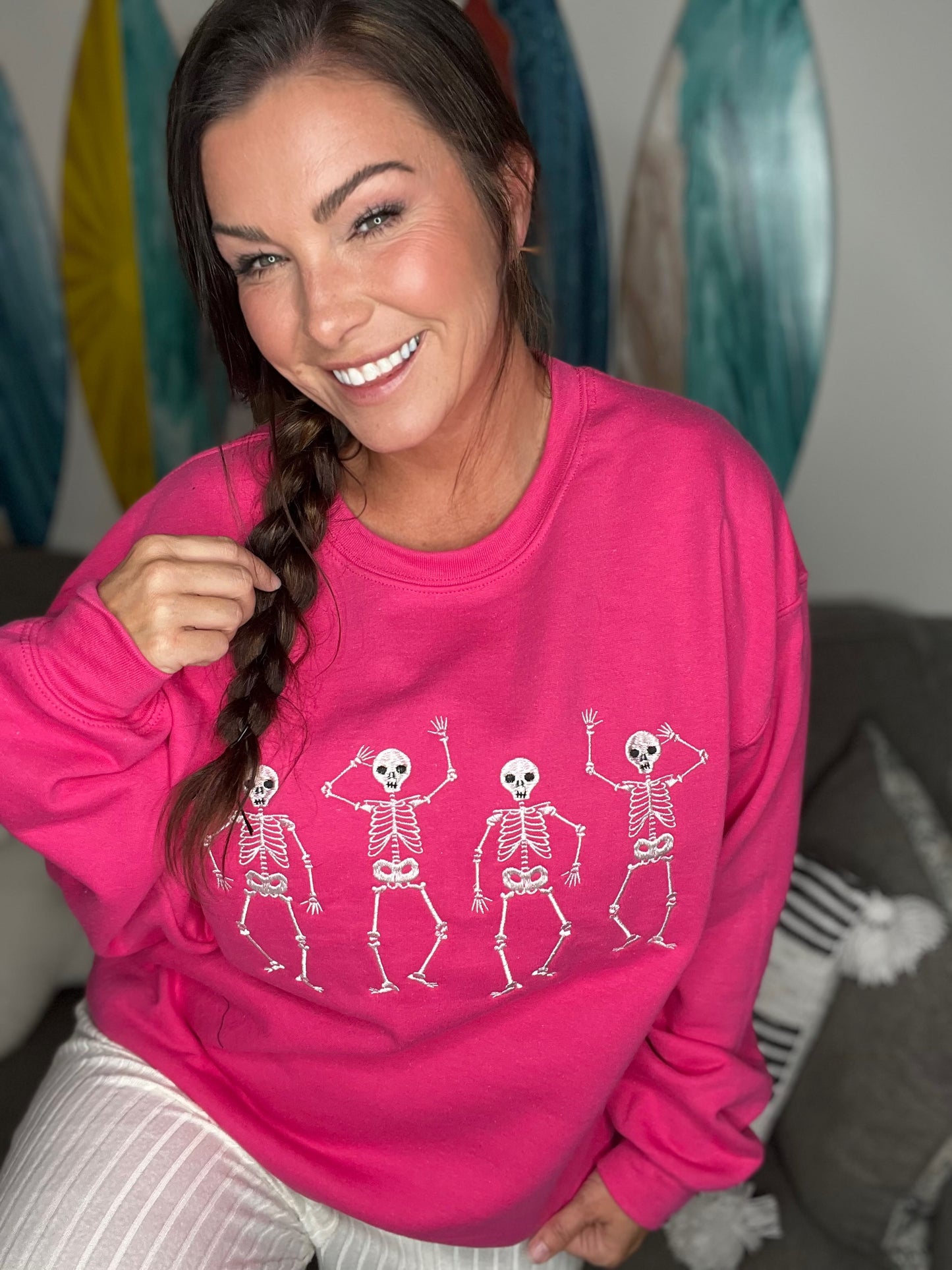 Embroidered Dancing Skeleton Sweatshirt