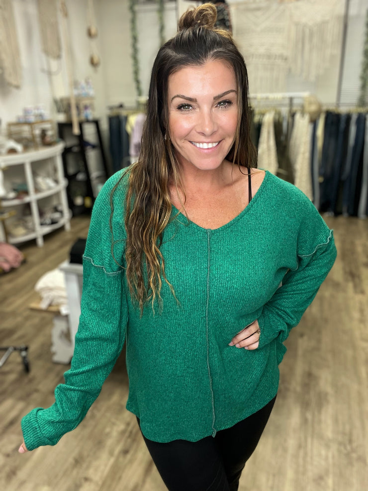 Ribbed for Fall Top- Kelly Green