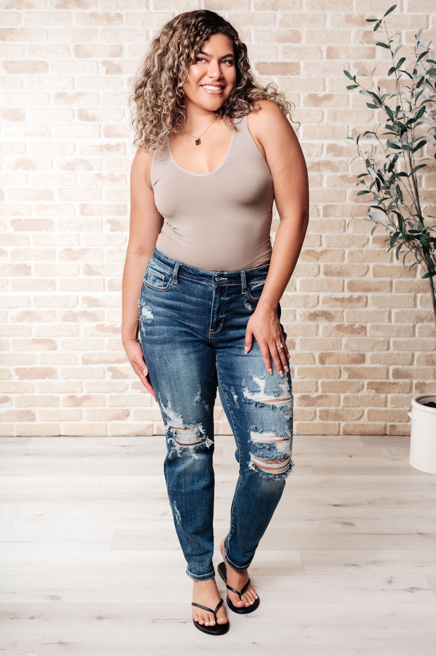 The Bethany- Mid Rise Cuffed Destroyed Boyfriend Jeans